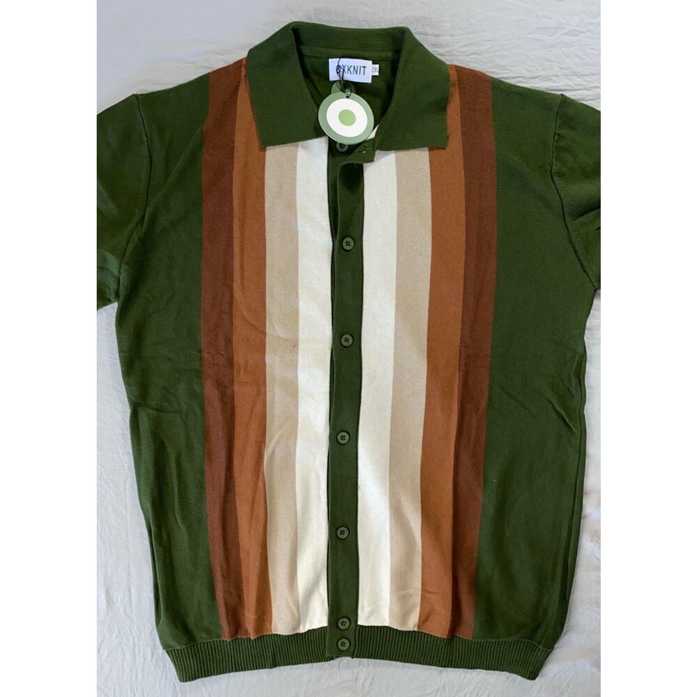 Oxknit Woven Short Sleeve Button Front Shirt, Sweater. Retro, 60s/70s Style. 2XL